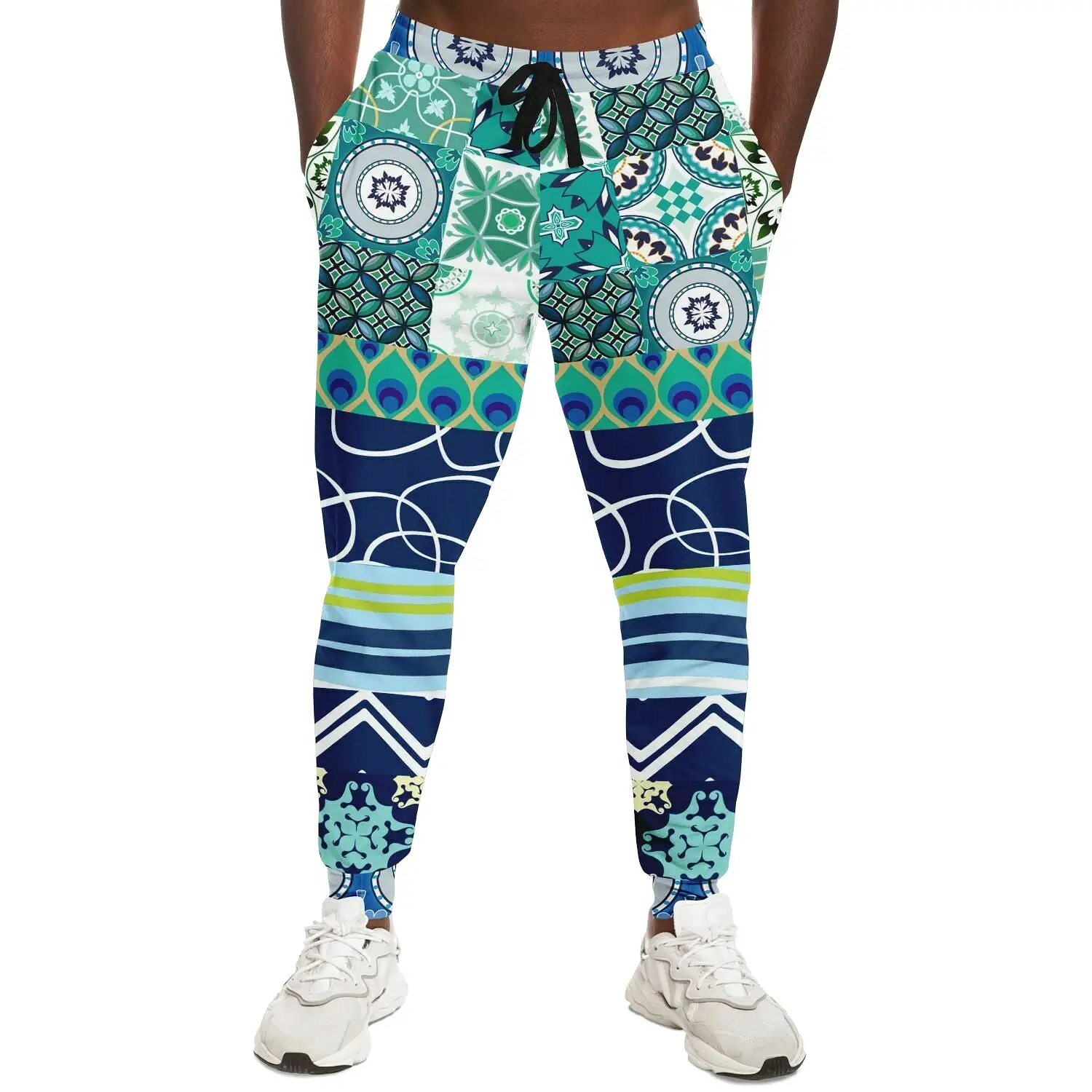 Mykonos Peacock Tile Patchwork Print Eco-Poly Joggers