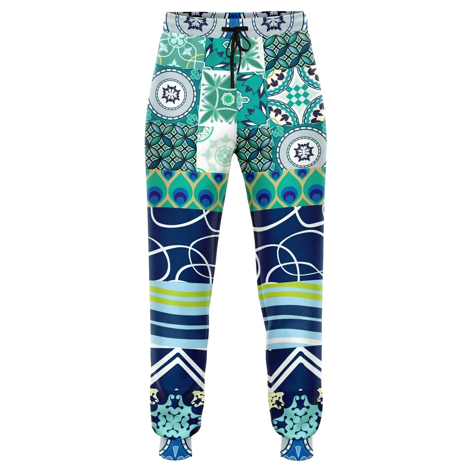 Mykonos Peacock Tile Patchwork Print Eco-Poly Joggers