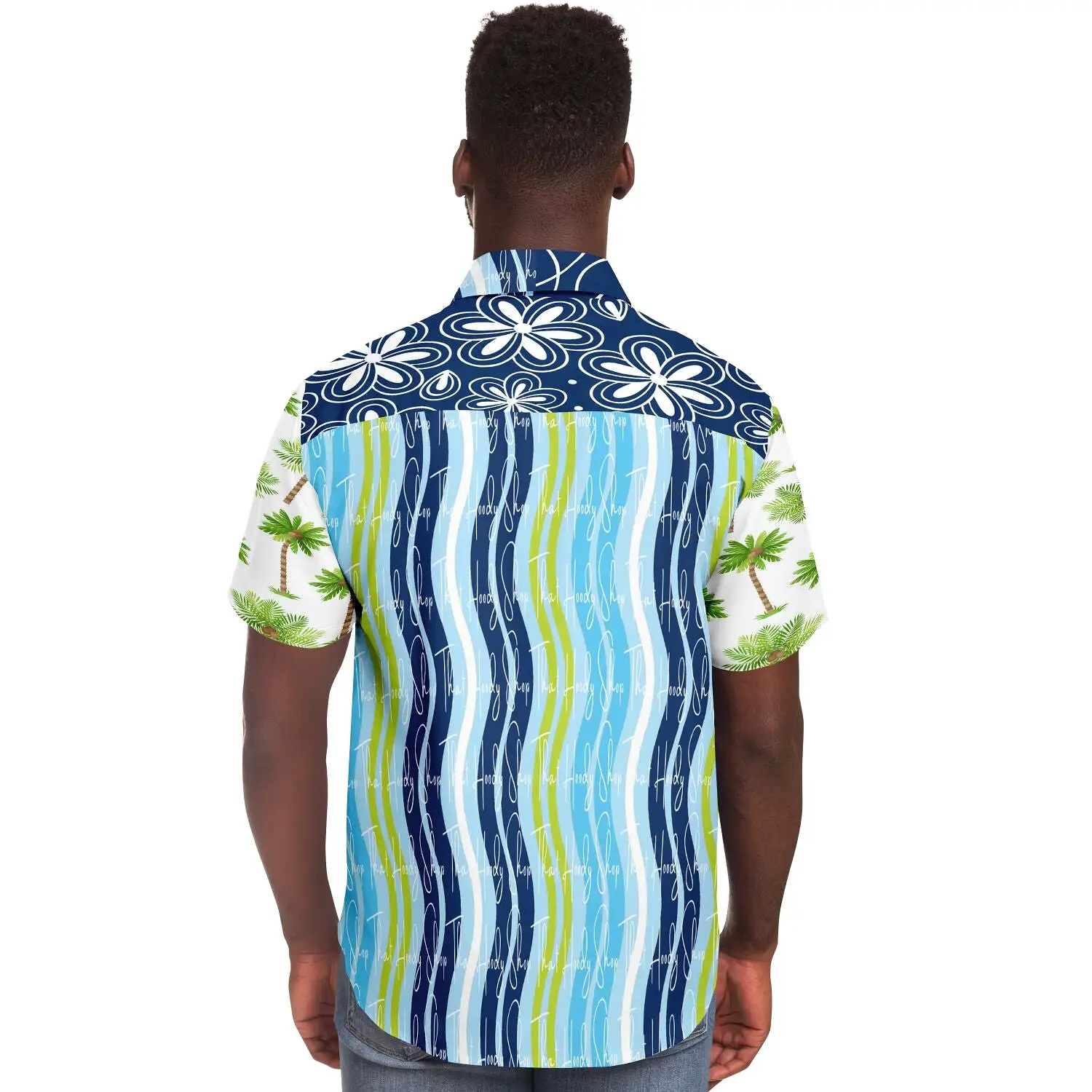 Mykonos Striped Graffiti Print Short Sleeve Button Down Shirt