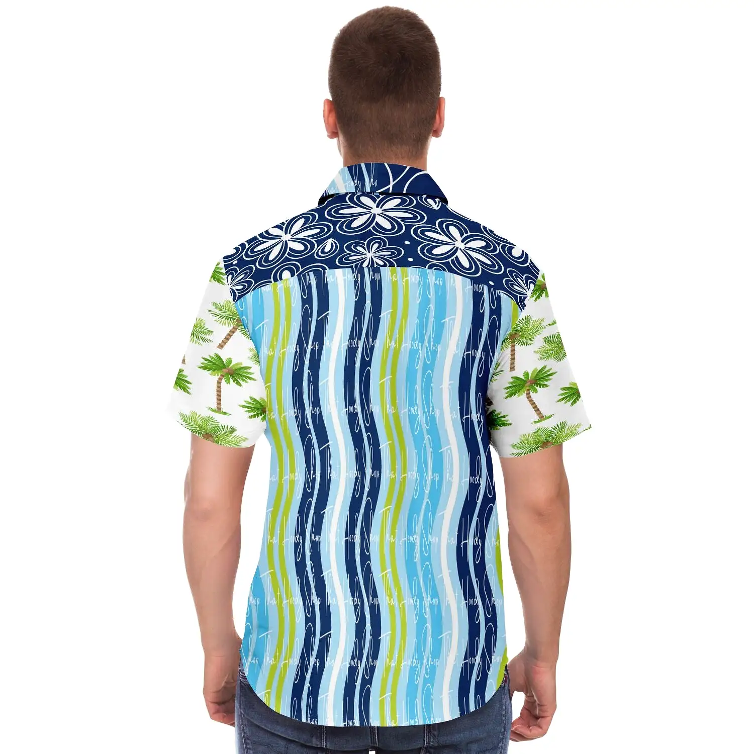 Mykonos Striped Graffiti Print Short Sleeve Button Down Shirt