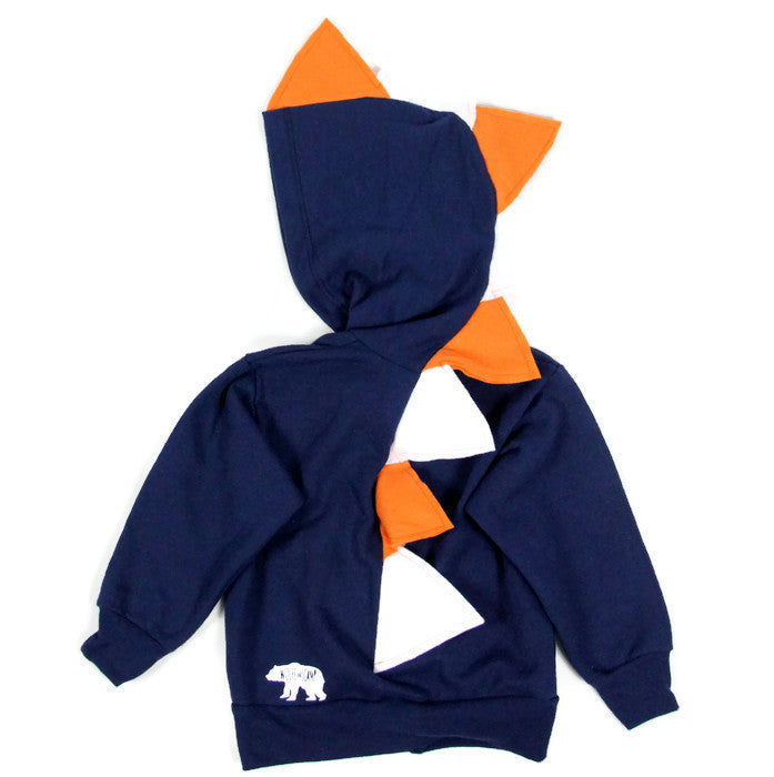 Navy Blue Dino Hoodie with Orange + White Spikes