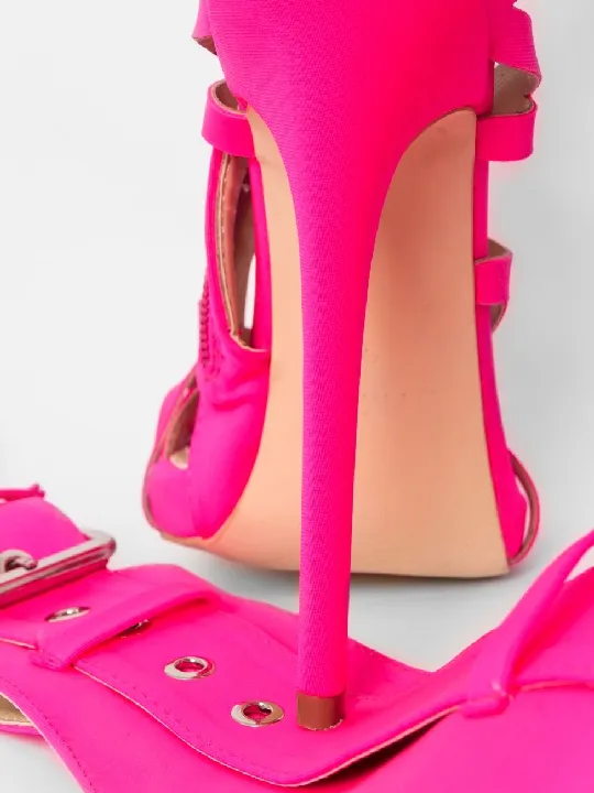 Neon Pink Thigh High Cut-Out Sandal Boots