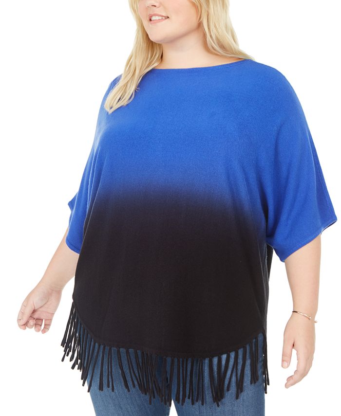 NY Collection Women's Fringed Dip Dyed Sweater Blue Size 3X