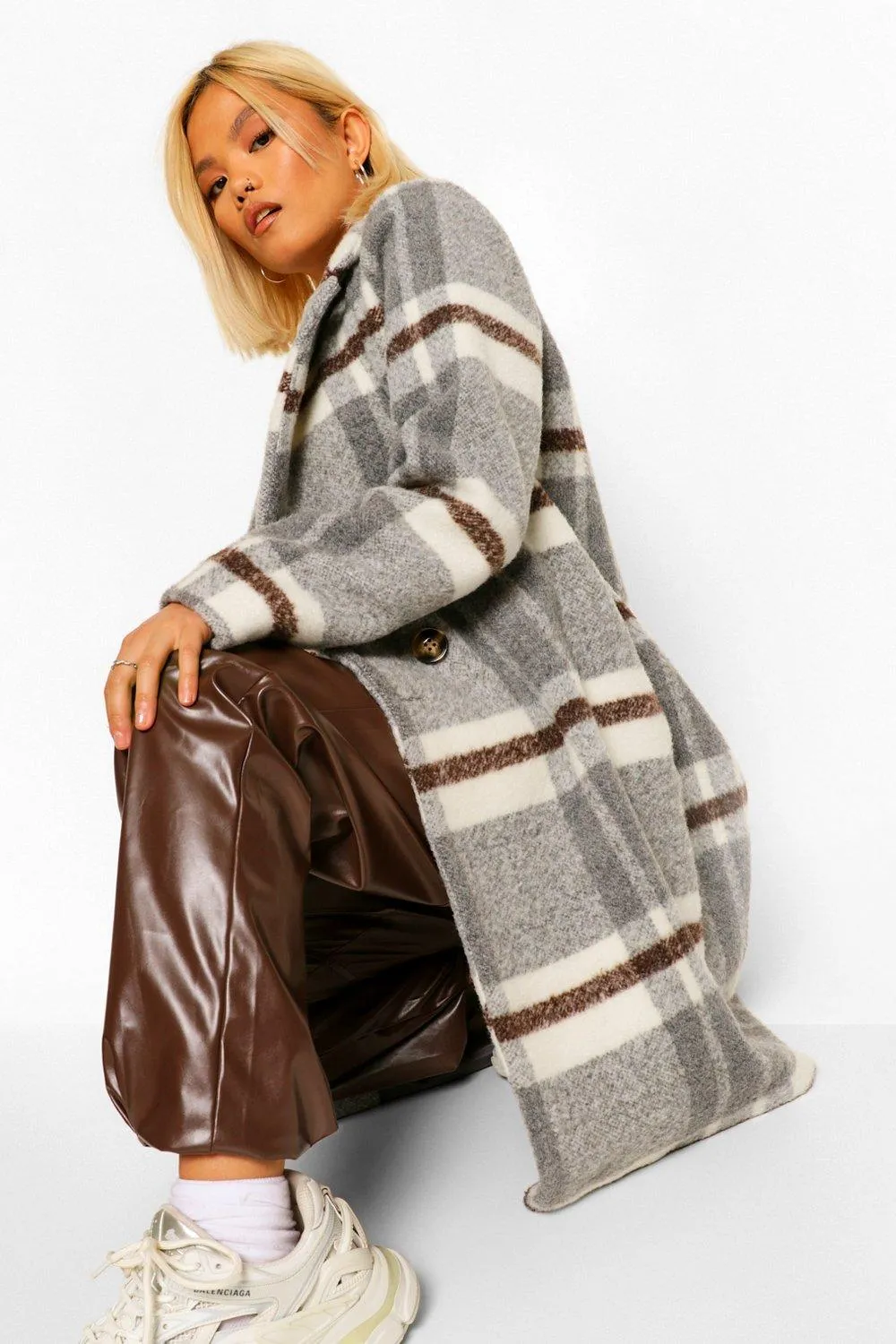 Petite Check Wool Look Coat