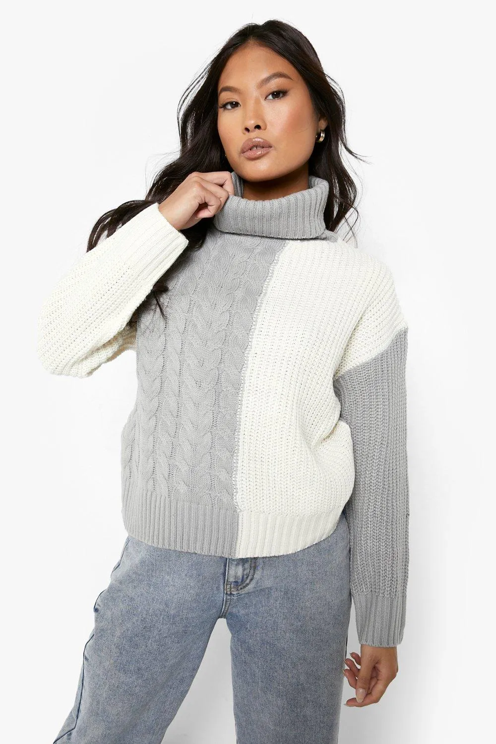 Petite Colorblock Turtleneck Oversized Sweater