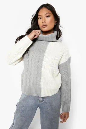 Petite Colorblock Turtleneck Oversized Sweater