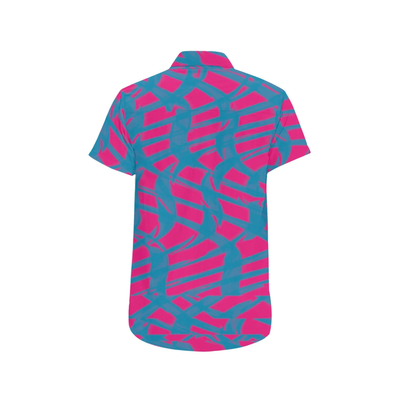 Pink and Blue Squiggly Rave Checkered Pattern Short Sleeve Button Up Shirt