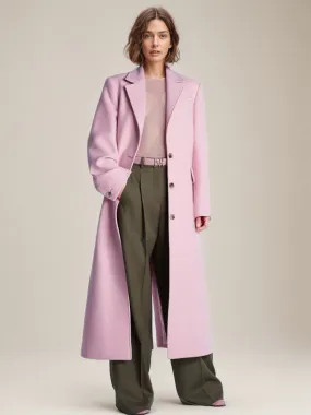 Pink Lapel Outerwear Long Sleeves Full Length Elegant Vintage Fall Spring Coats