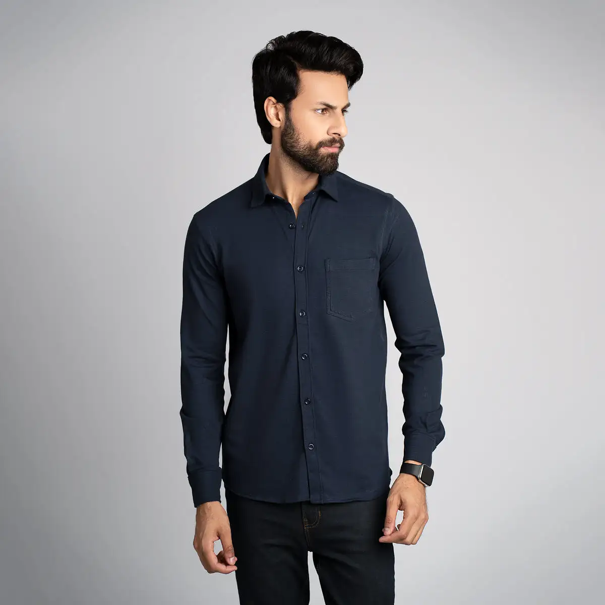 Pique Fabric Button Down Shirt - HSSM1230015