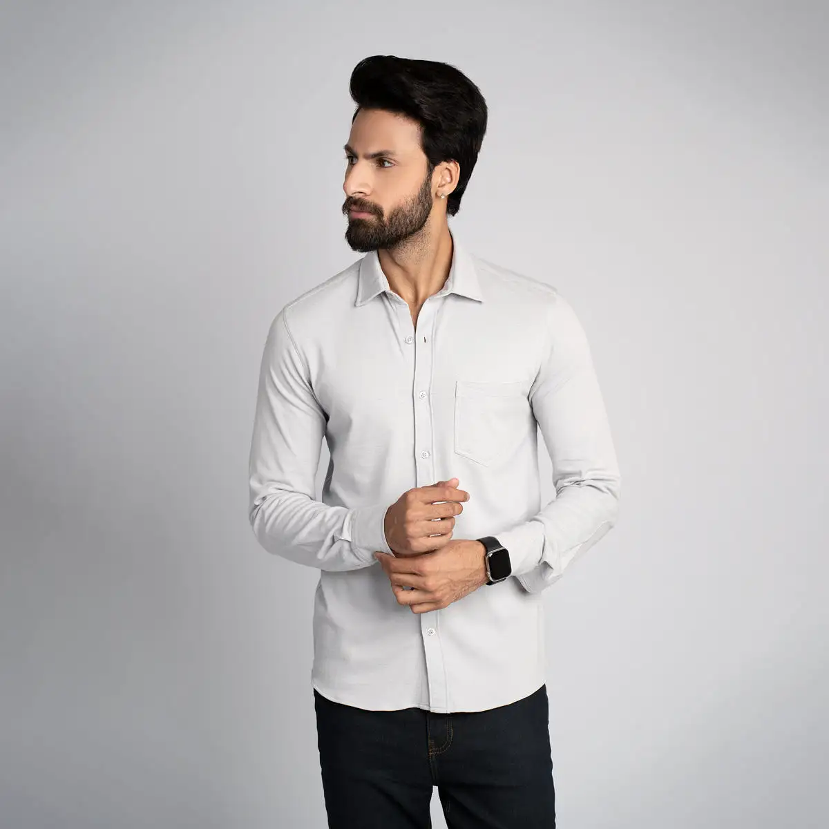 Pique Fabric Button Down Shirt - HSSM1230015