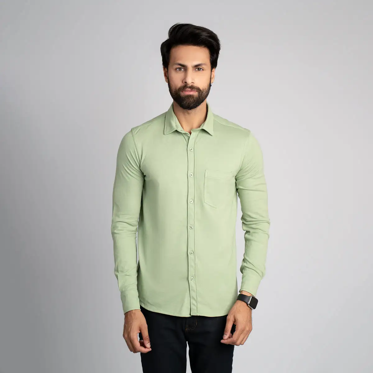 Pique Fabric Button Down Shirt - HSSM1230015