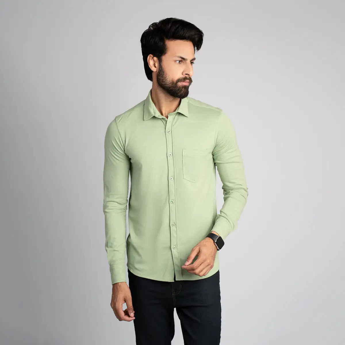 Pique Fabric Button Down Shirt - HSSM1230015