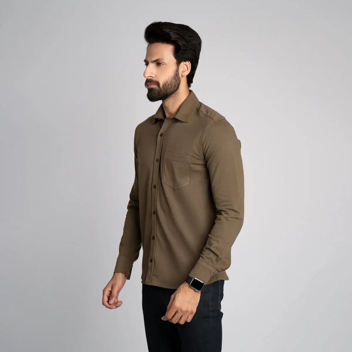 Pique Fabric Button Down Shirt - HSSM1230015