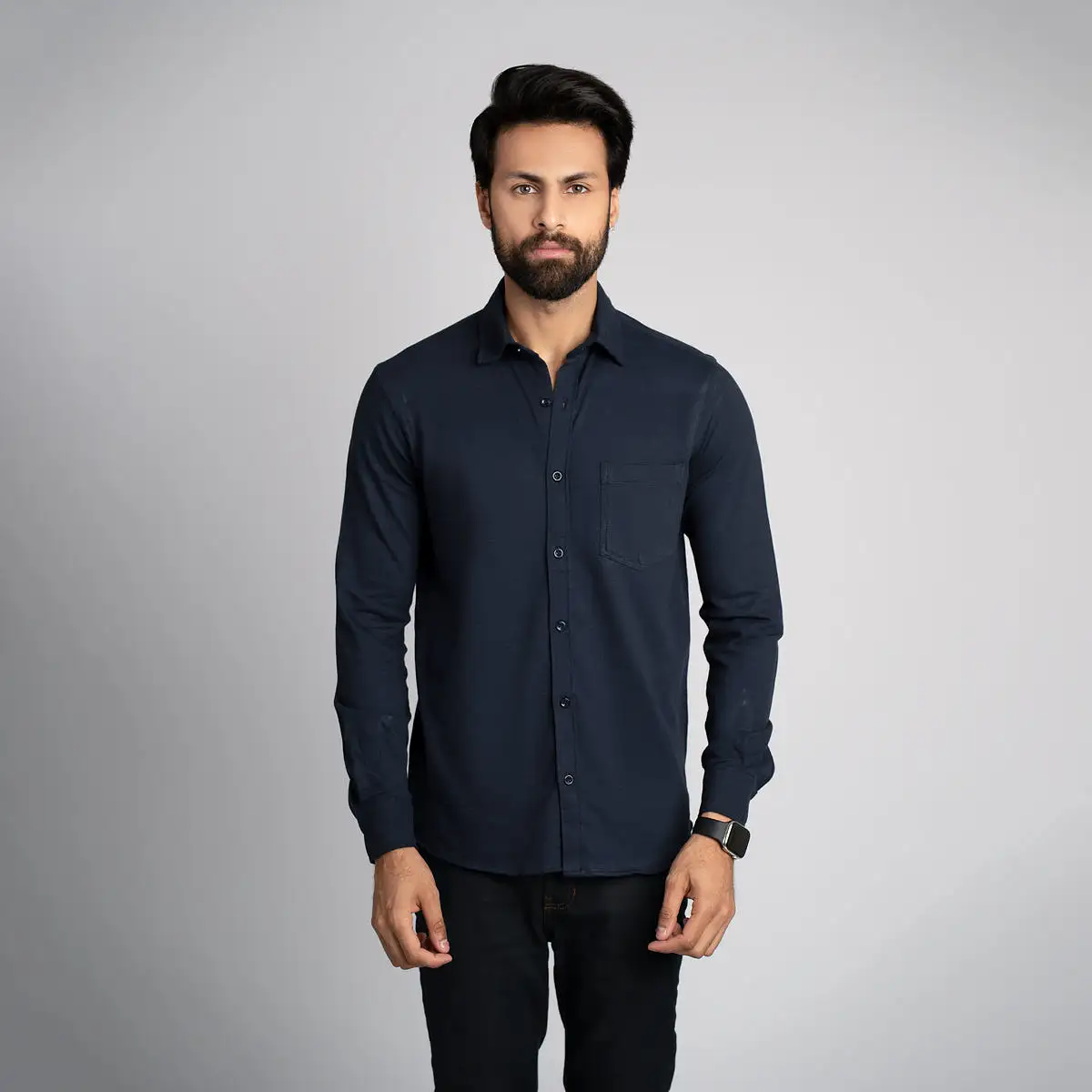 Pique Fabric Button Down Shirt - HSSM1230015