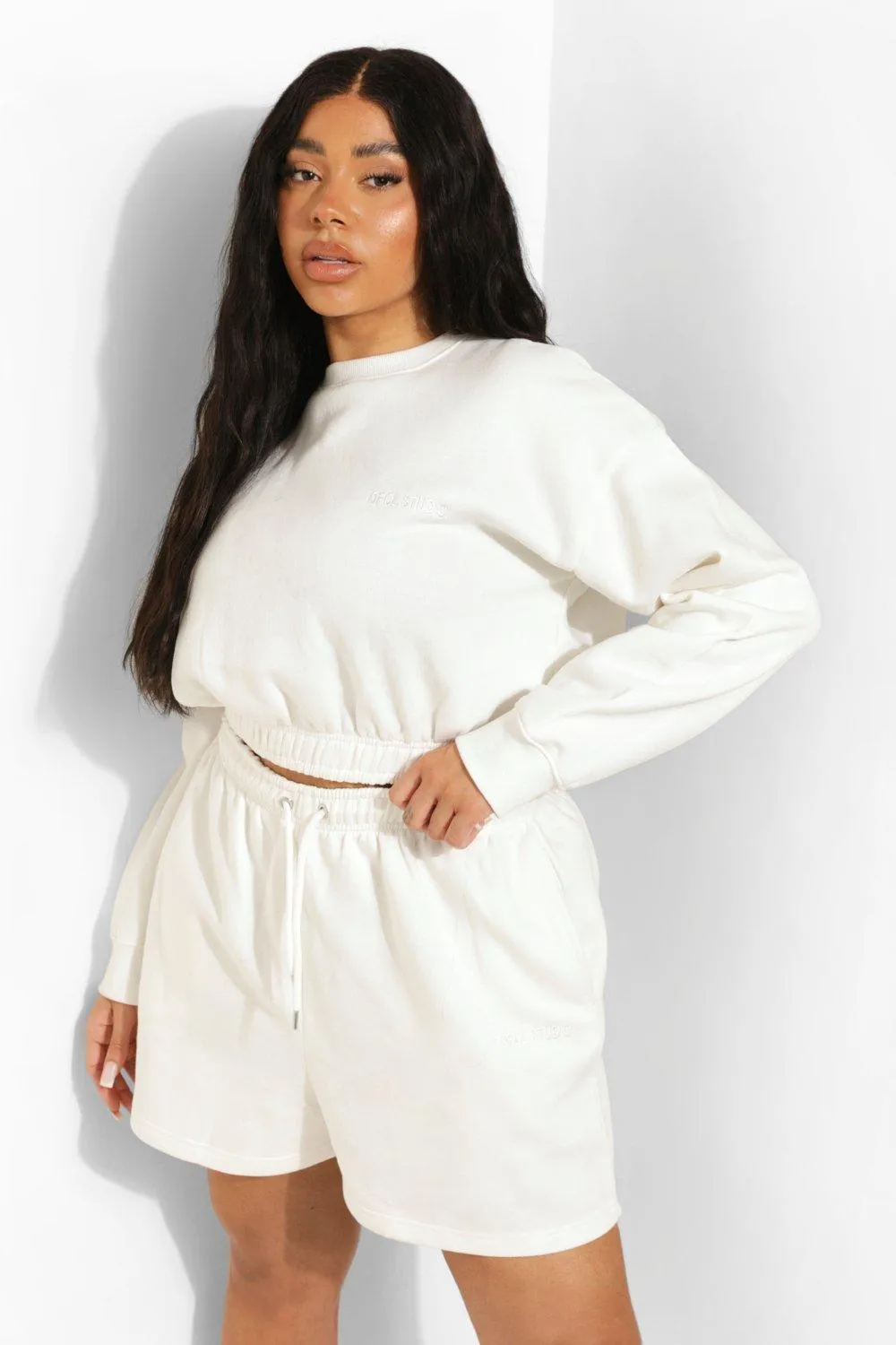 Plus Cropped Sweater Short Tracksuit