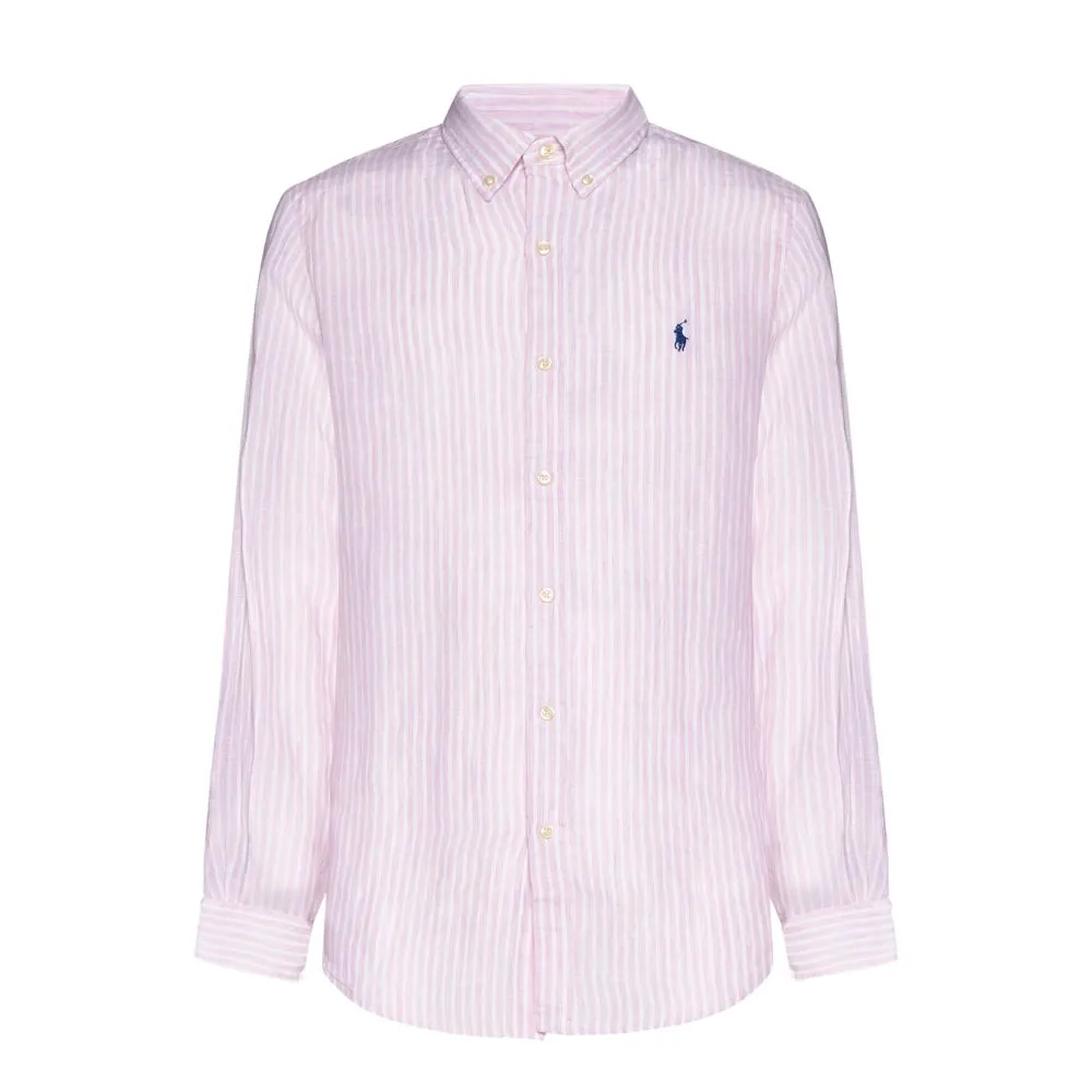 POLO RALPH LAUREN Long Sleeve Pink And White Stripe Button Down Shirt | Menswear Online