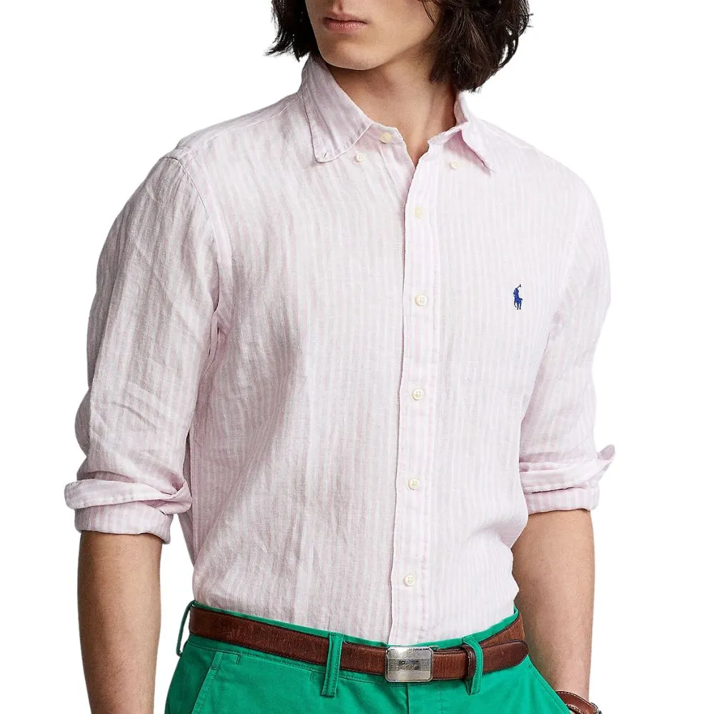 POLO RALPH LAUREN Long Sleeve Pink And White Stripe Button Down Shirt | Menswear Online