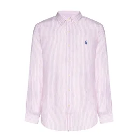 POLO RALPH LAUREN Long Sleeve Pink And White Stripe Button Down Shirt | Menswear Online