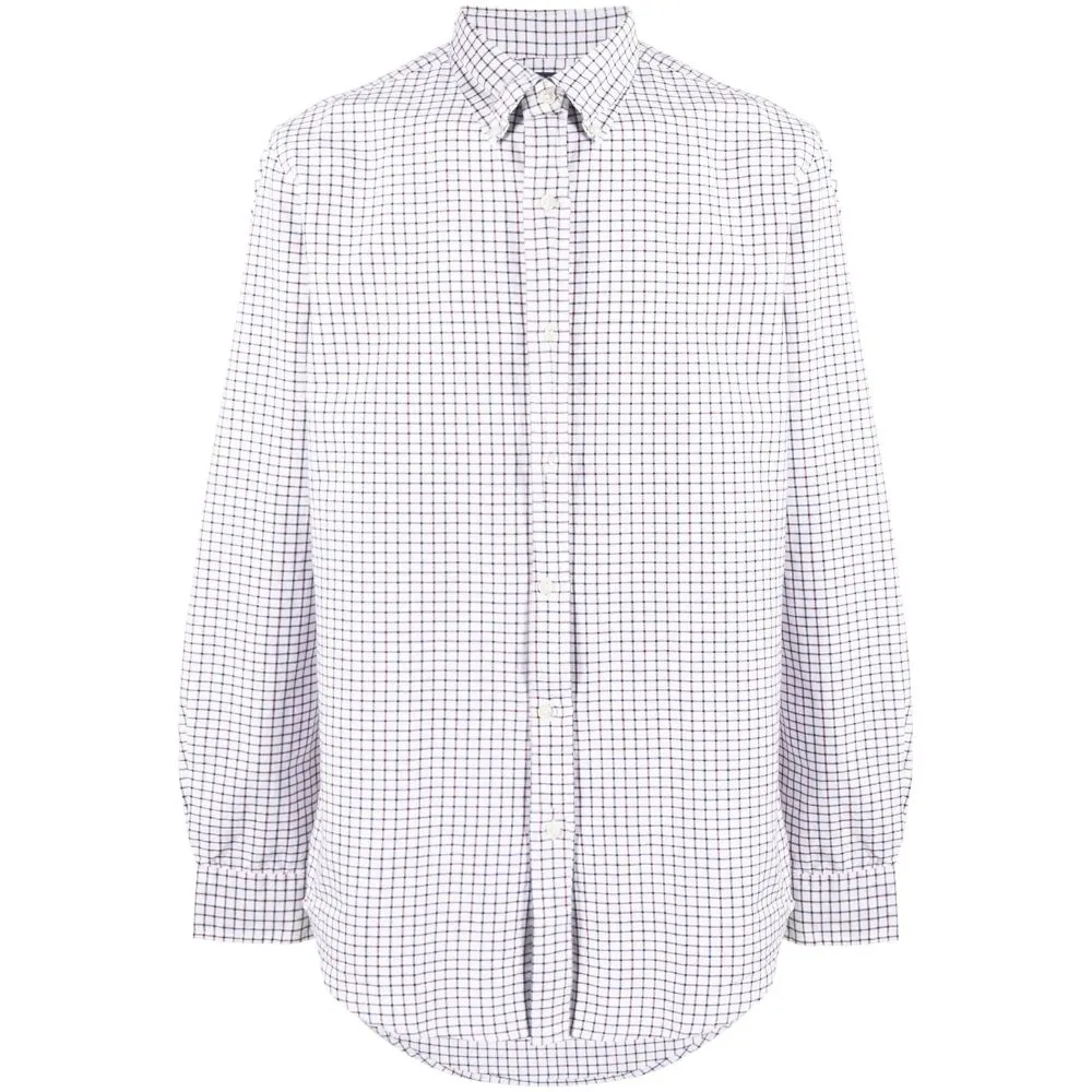 POLO RALPH LAUREN Long Sleeve Wine And Navy Grid White Button Down Shirt | Menswear Online