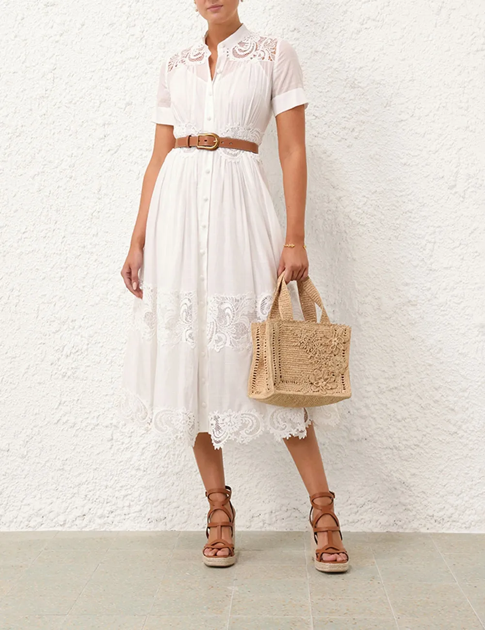 Pop Lace Trimmed Midi Dress