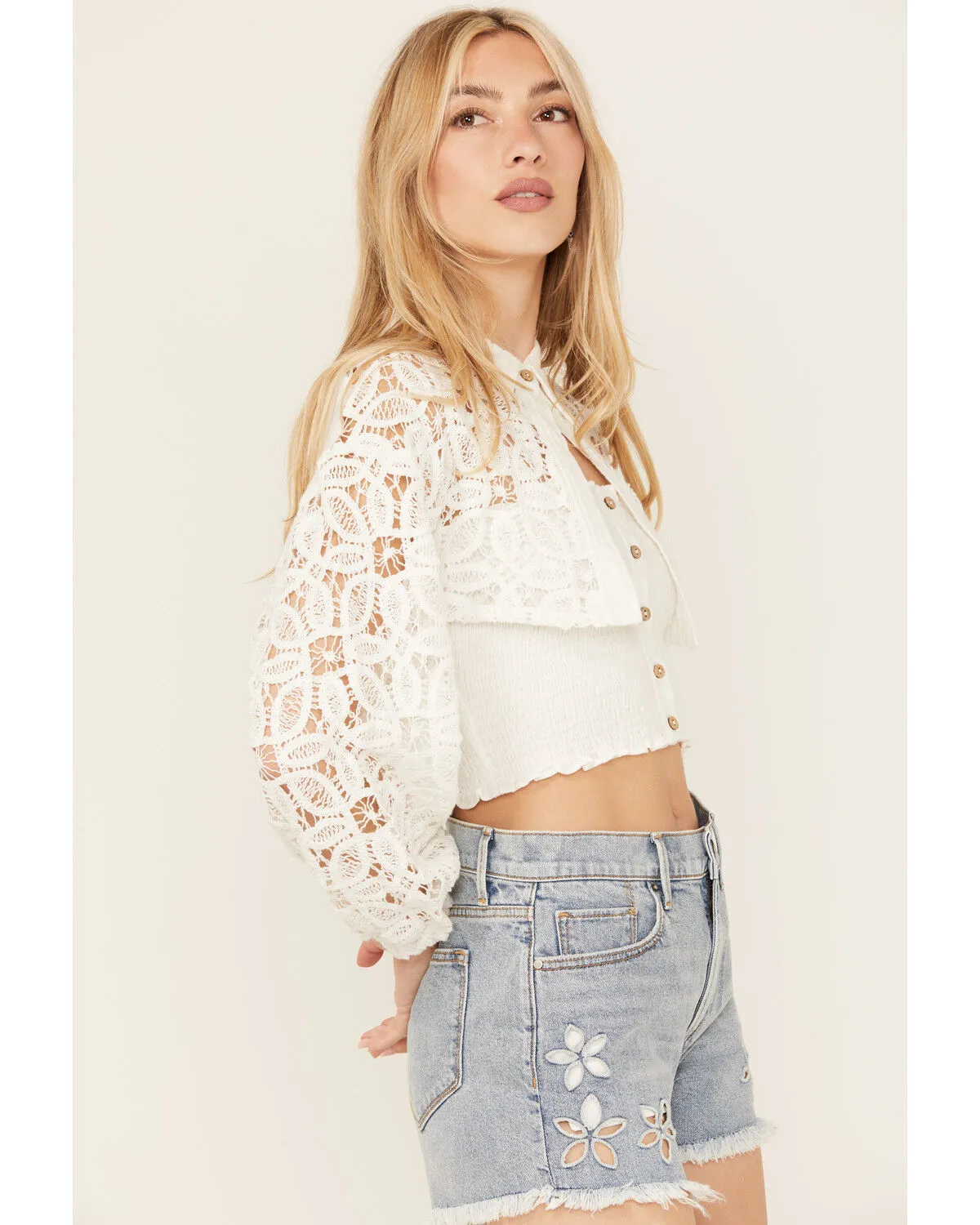 Product Name:  Miss Me Women's Lace Long Sleeve Button-Down Shirt