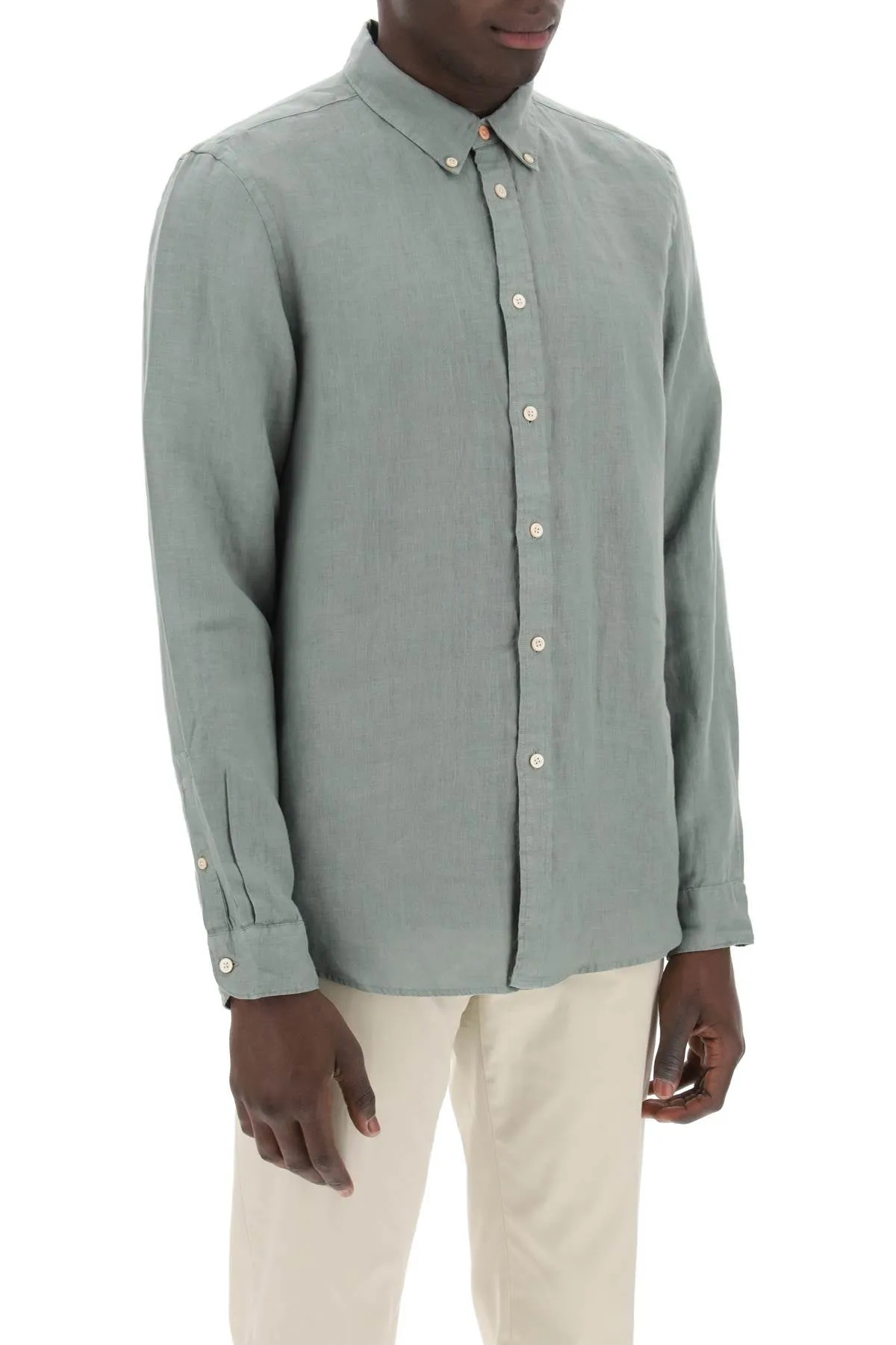 Ps paul smith linen button-down shirt for M2R 708U M20289 LT GREYISH GREEN