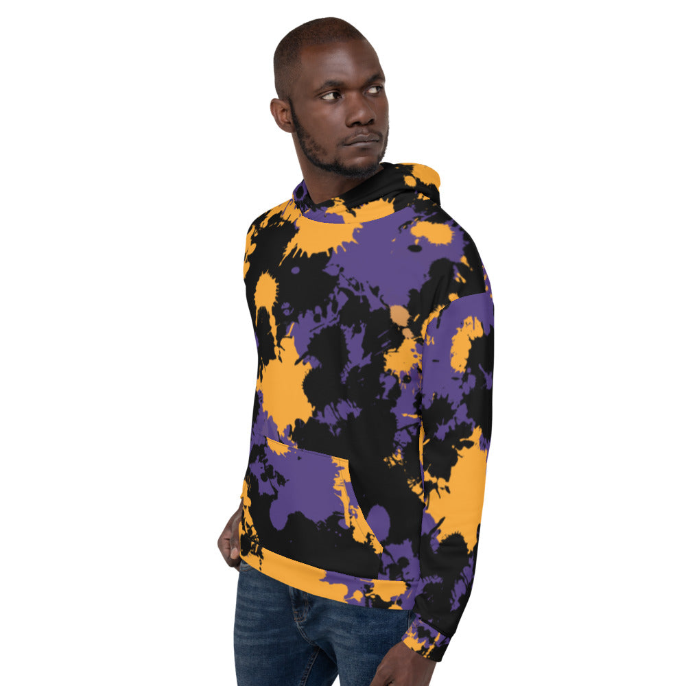 Purple Gold and Black Legends Paint Splatter Pullover Hoodie