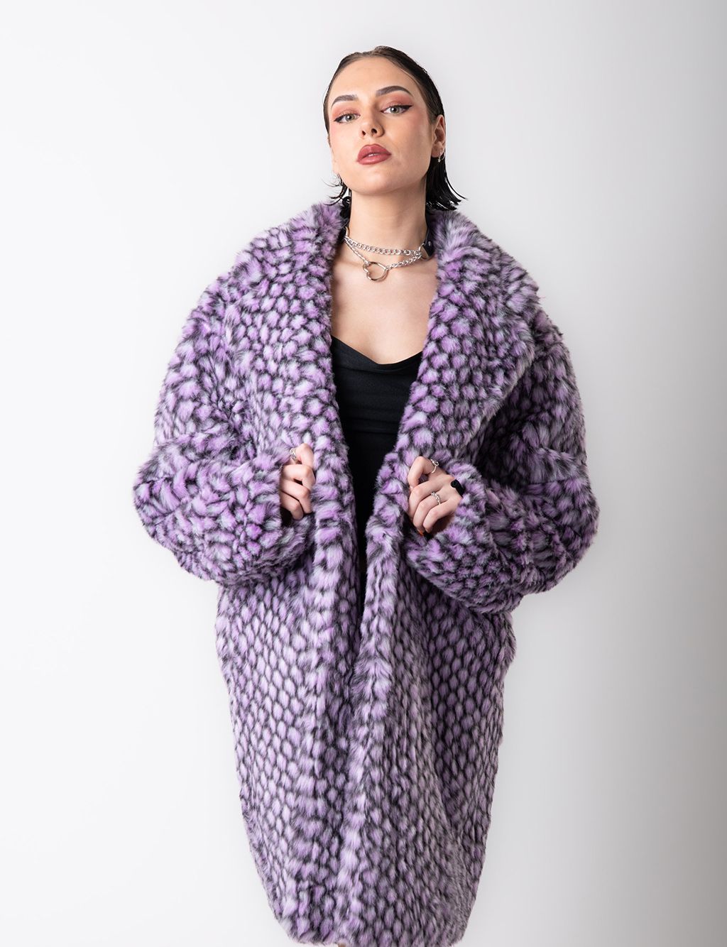 PURPLE MERMAID FAUX FUR JACKET - MID LENGTH  MADE 4 U 