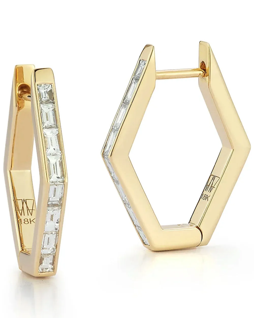 Quentin Baguette Diamond Hexagon Hoop Earrings