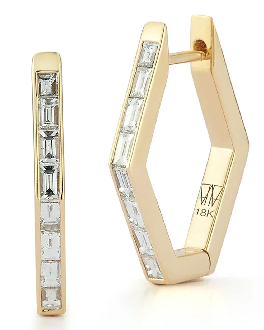 Quentin Baguette Diamond Hexagon Hoop Earrings