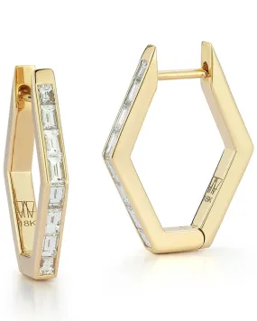 Quentin Baguette Diamond Hexagon Hoop Earrings