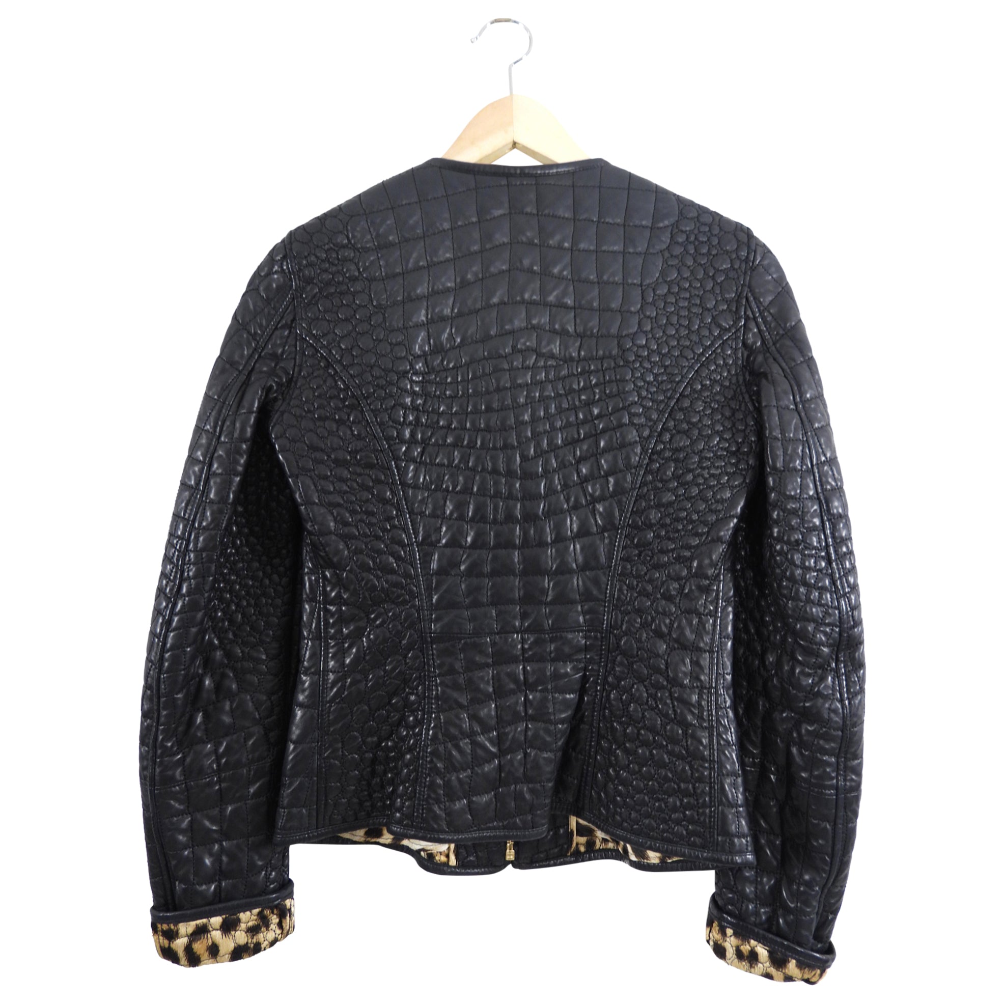 Roberto Cavalli Leather Quilted Leopard Lined Jacket - XS / 2