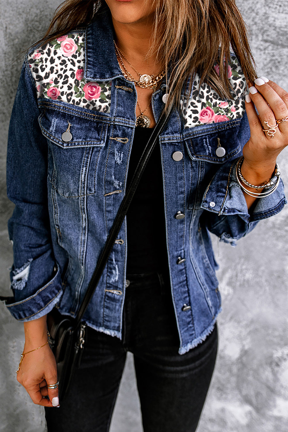 Rose Garden Distressed Denim Jacket