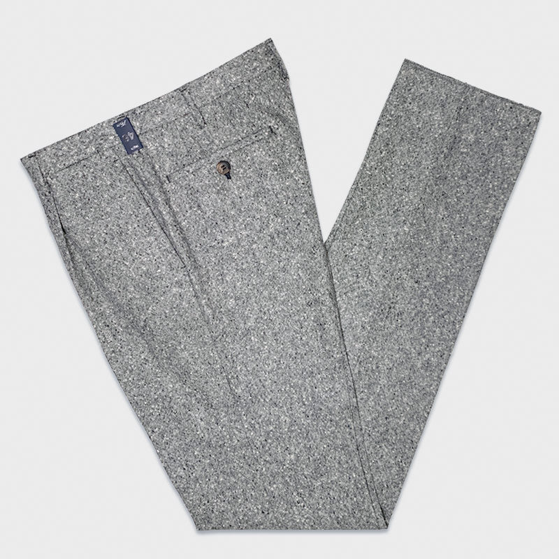 Rota Men's Wool Trousers Donegal Tweed Black White