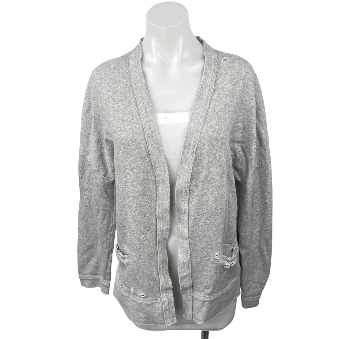 RTA Heathered Gray Distressed Fleece Lined Open Cardigan Sweater Top Size XS