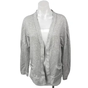 RTA Heathered Gray Distressed Fleece Lined Open Cardigan Sweater Top Size XS