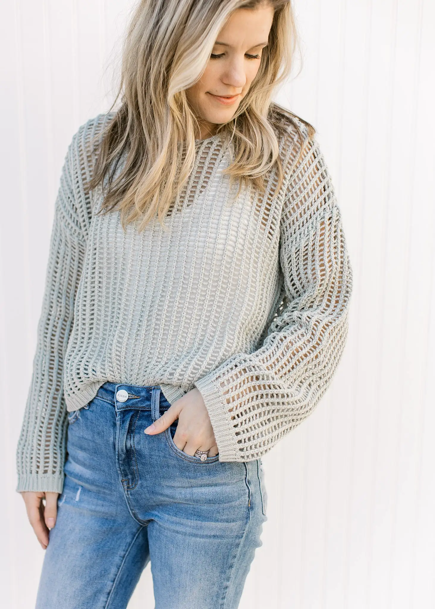 Sage Open Weave Top