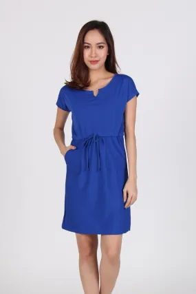 Sleeve Front Tie Shift Dress in Electric Blue