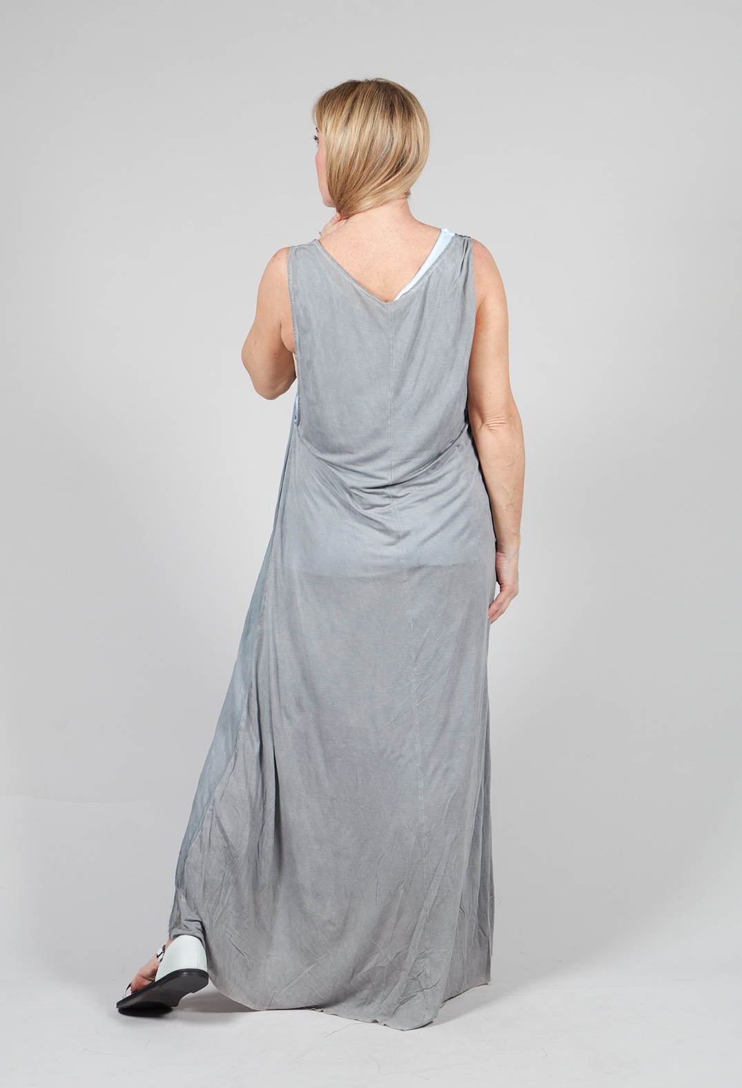 Sleeveless Sheer Dress with Drop Hem in Light Grey