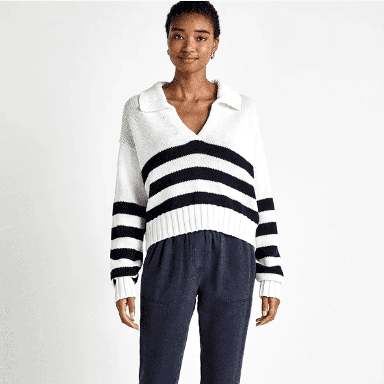 Splendid Parker Polo Stripe Sweater in Navy Stripe