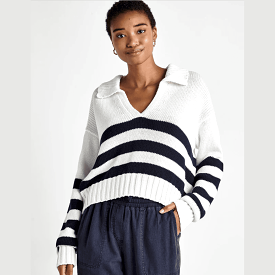 Splendid Parker Polo Stripe Sweater in Navy Stripe