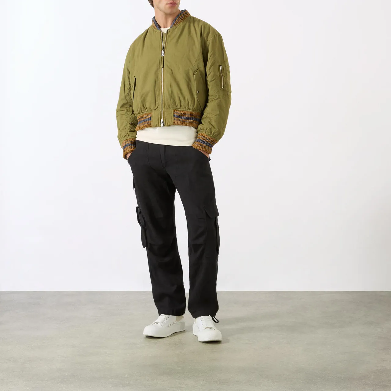 STORY MFG The Sustainable Edit Seed Reversible Check Bomber Jacket - Olive