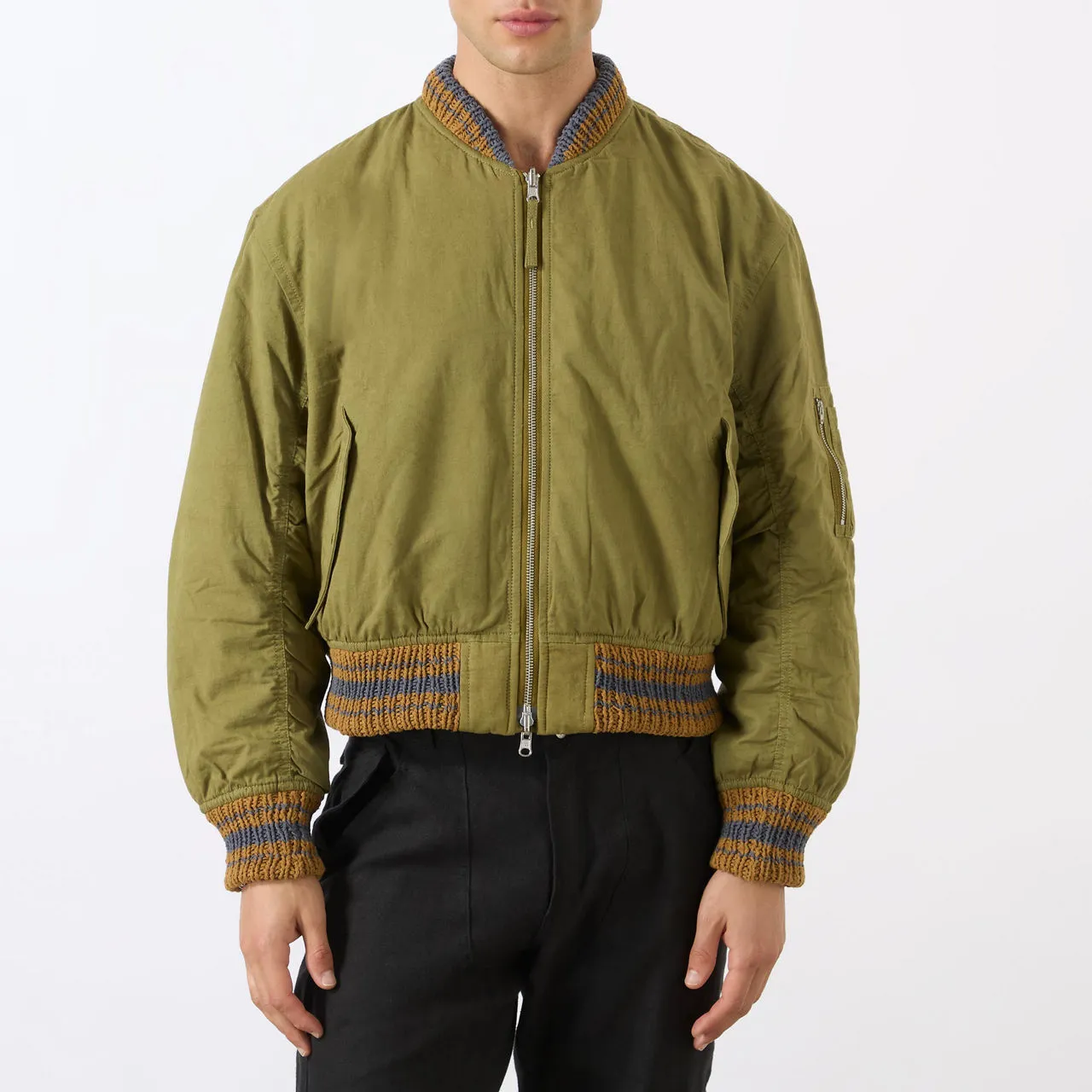 STORY MFG The Sustainable Edit Seed Reversible Check Bomber Jacket - Olive