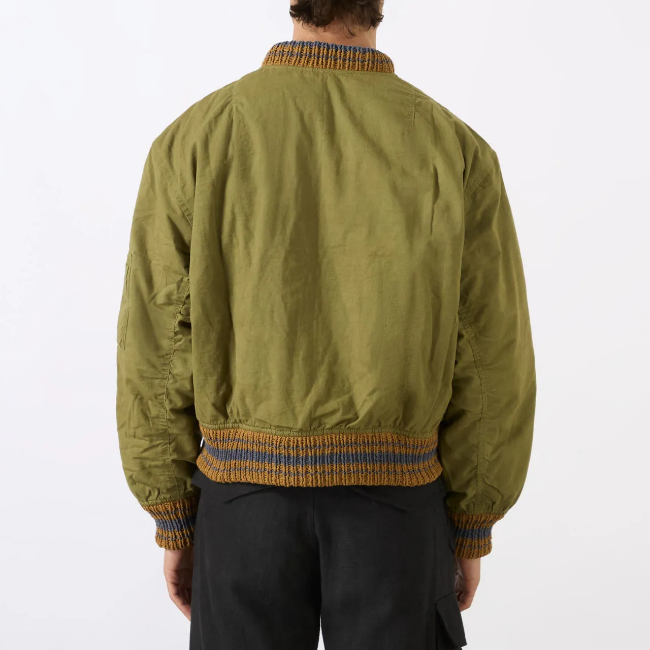 STORY MFG The Sustainable Edit Seed Reversible Check Bomber Jacket - Olive