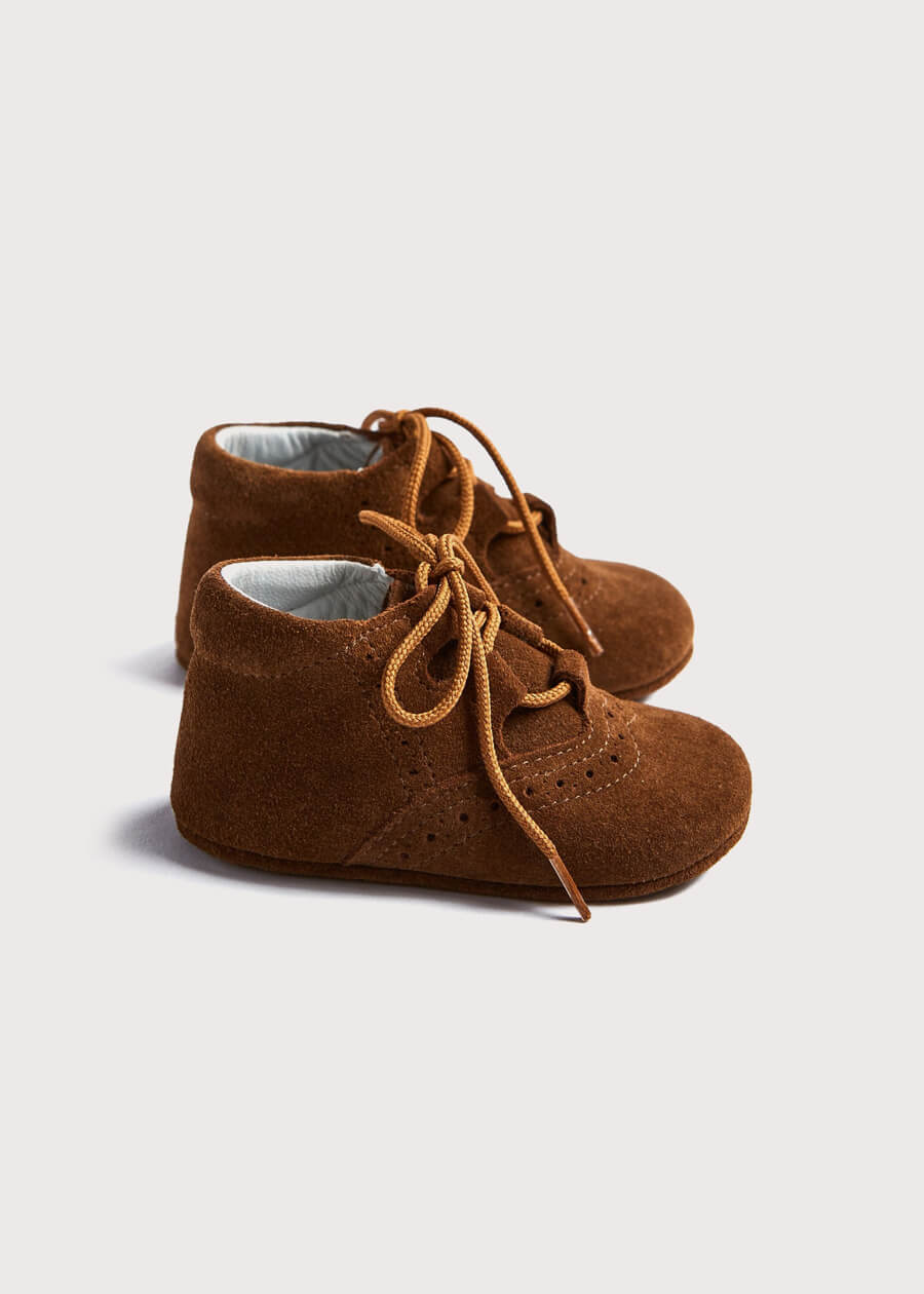 Suede Oxford Pram Booties in Brown (17-20EU)