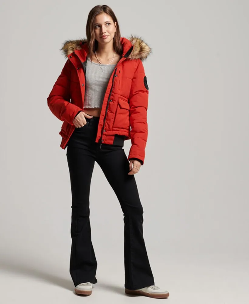 Superdry Womens Everest Faux Fur Bomber Jacket High Risk Red