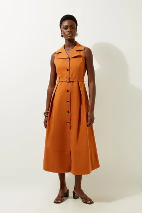 Tailored Cotton Halter Neck Belted Full Skirted Shirt Dress | Karen Millen