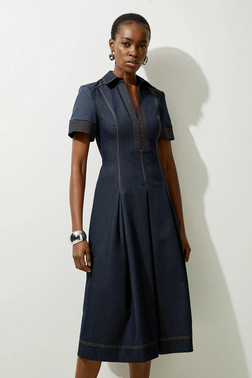 Tailored Denim Full Skirted Midaxi Shirt Dress | Karen Millen