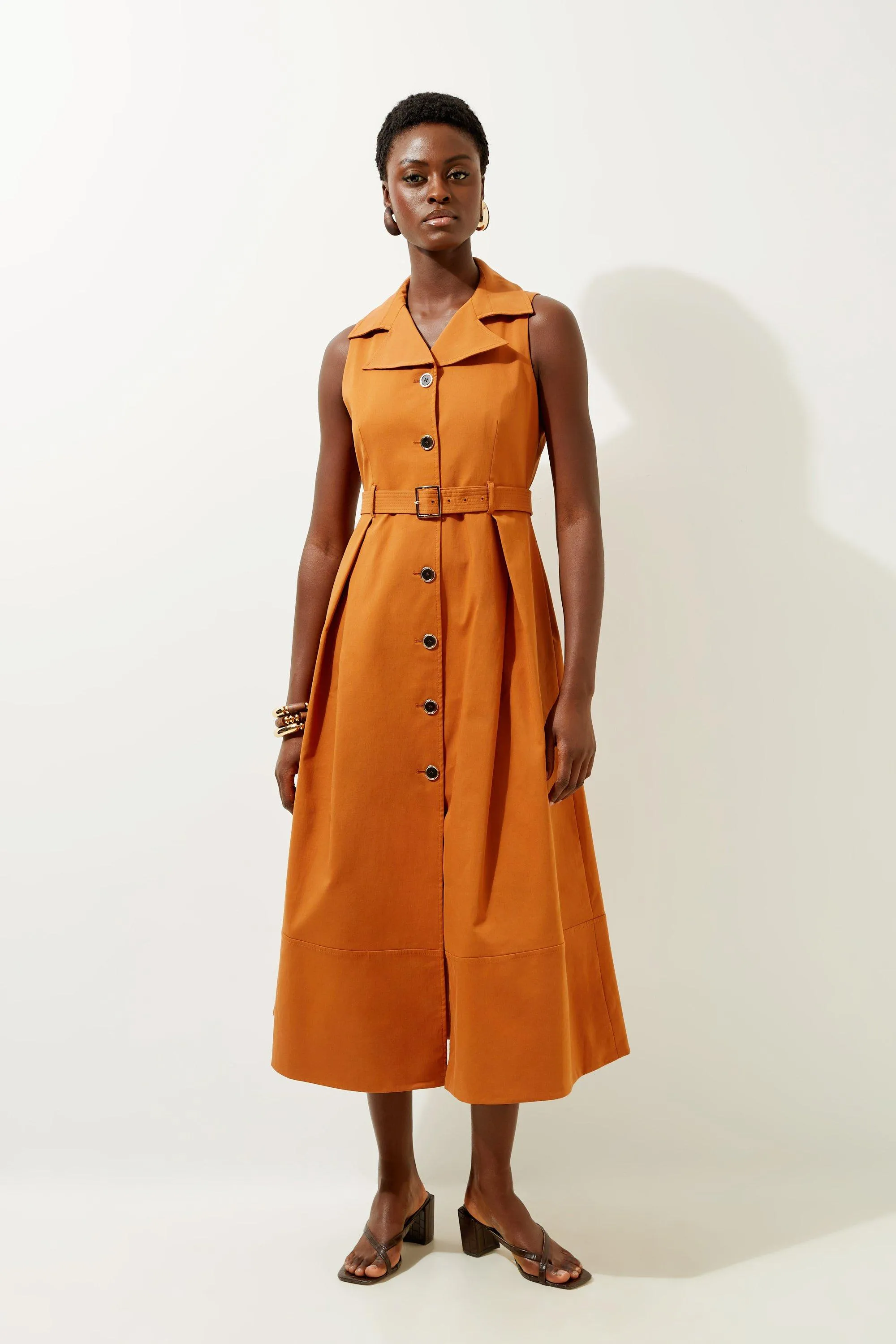 Tall Halter Neck Belted Full Skirted Shirt Dress | Karen Millen