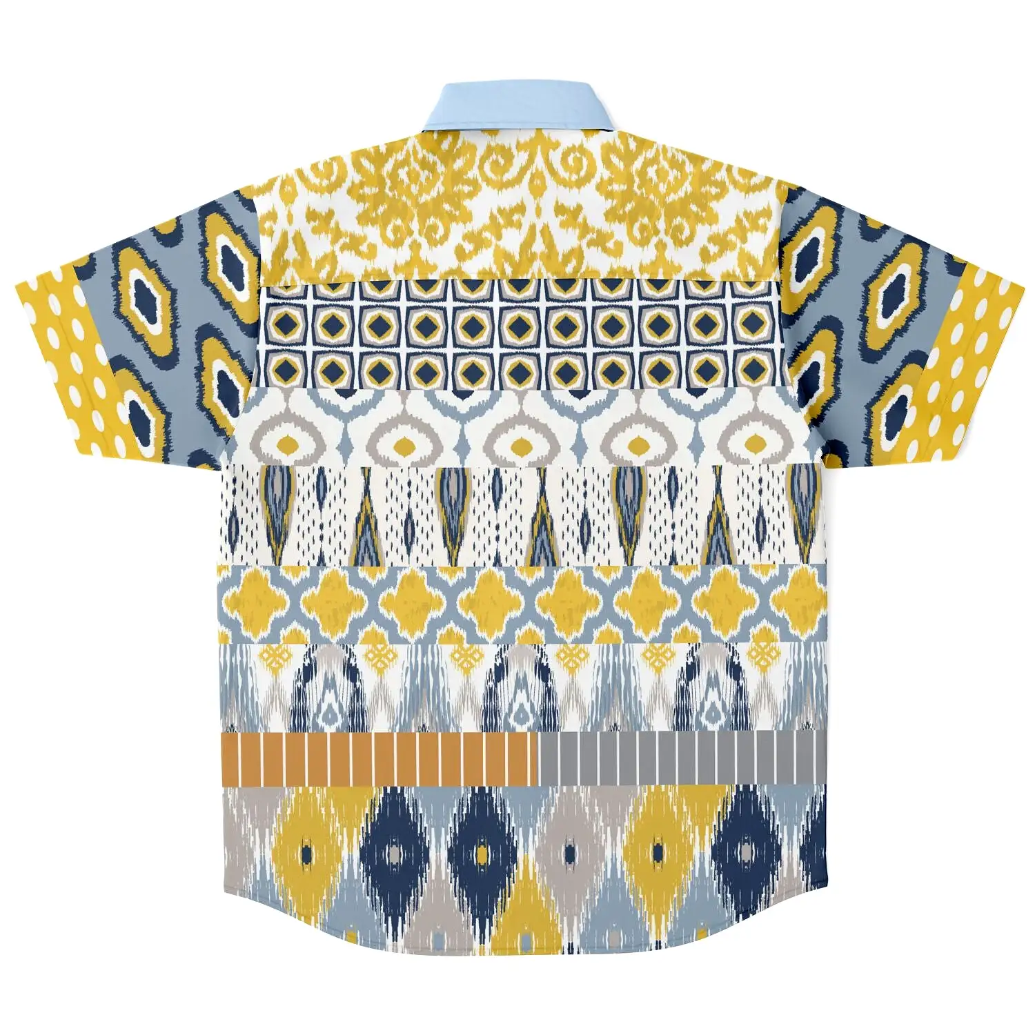 Tallulah Bankhead Yellow Ikat Patchwork Short Sleeve Button Down Shirt